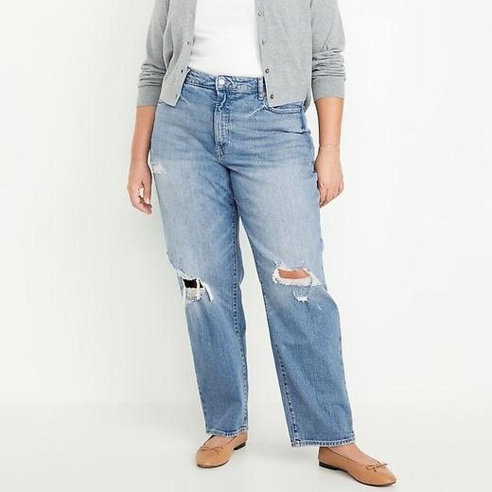 Old Navy OG Loose Jeans 14 Tall High Rise NWT Distressed Straight 34.5 Inseam